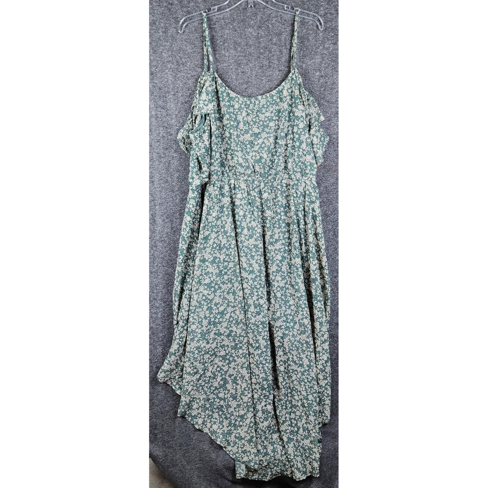 AUW High-Low Dress Women 3X Green Floral Ruffle Cold Shoulder Boho A542695J69X